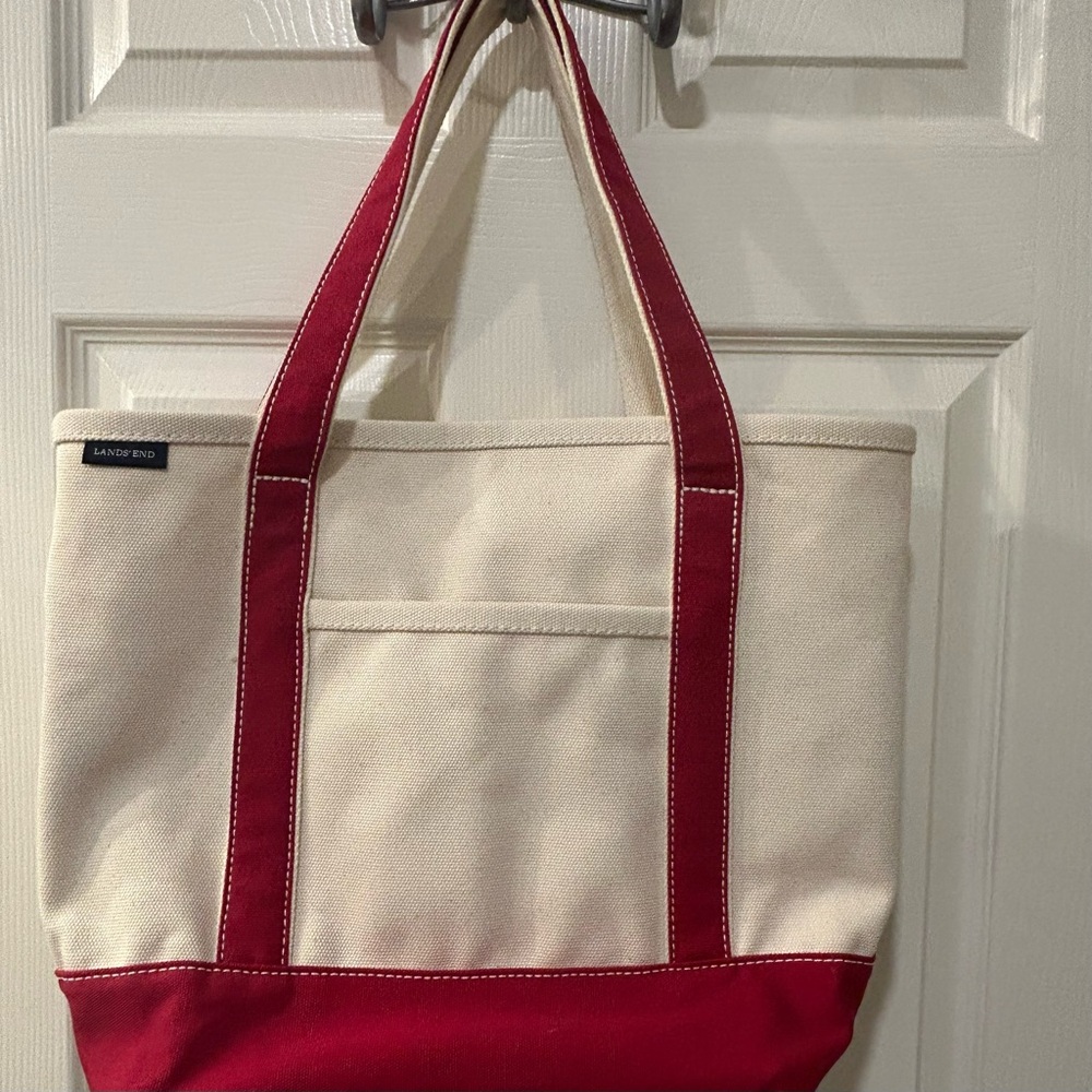 Lands' End Canvas Tote in Cream with Red Straps